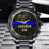 Personalisierte Australian Police Thin Blue Line-Uhr mit individuellem Namen und Ausweis, bedruckt
